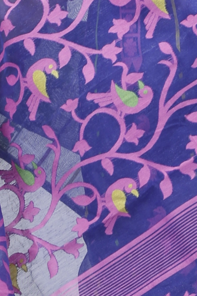 Blue Pure Cotton Sabon Jamdani Saree (1305)